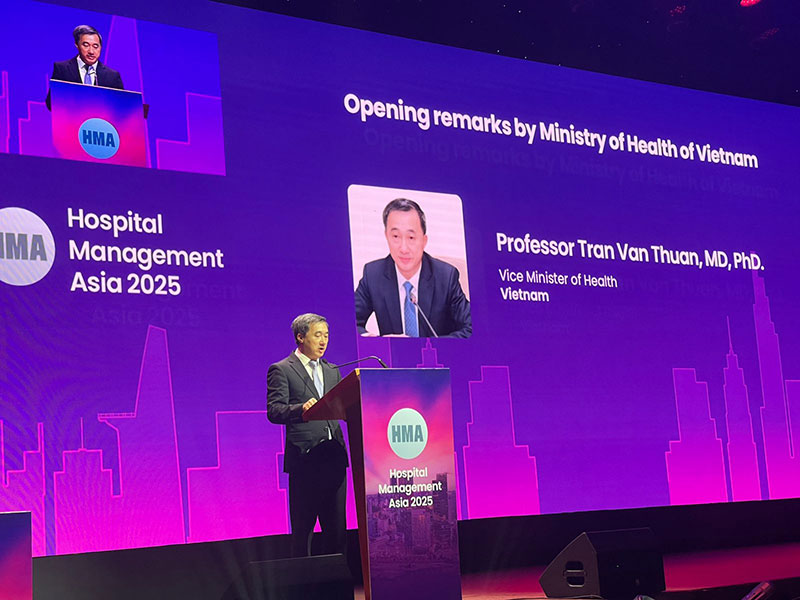 ช่วงกล่าวเปิดการประชุม Hospital Management Asia ปี 2568 ที่นครโฮจิมินห์ ประเทศเวียดนาม