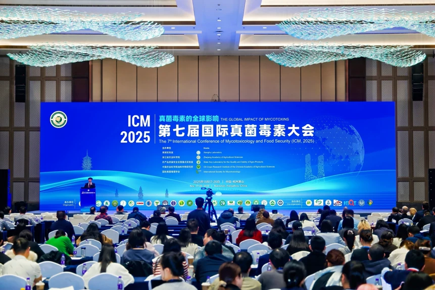 ผู้เข้าร่วมฟังการประชุม ICM2025 ในห้องประชุมใหญ่ที่หางโจว