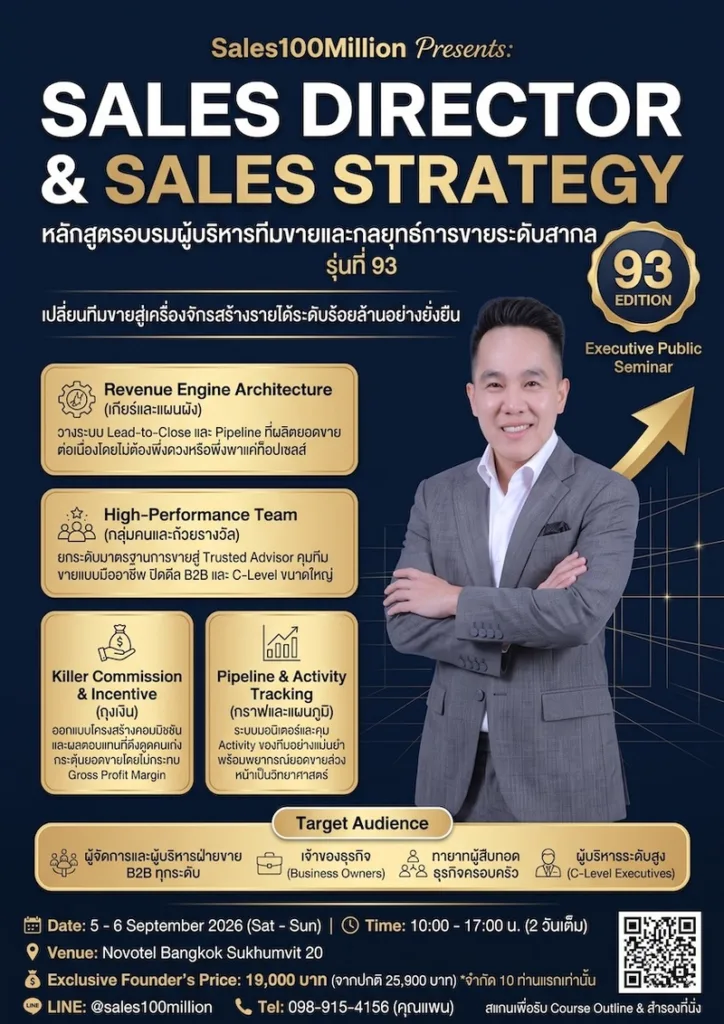 Sales100Million Presents: Sales Director and Sales Strategy 93rd Class - หลักสูตรอบรมผู้บริหารทีมขายและกลยุทธการขายระดับโลก ครั้งที่ 93