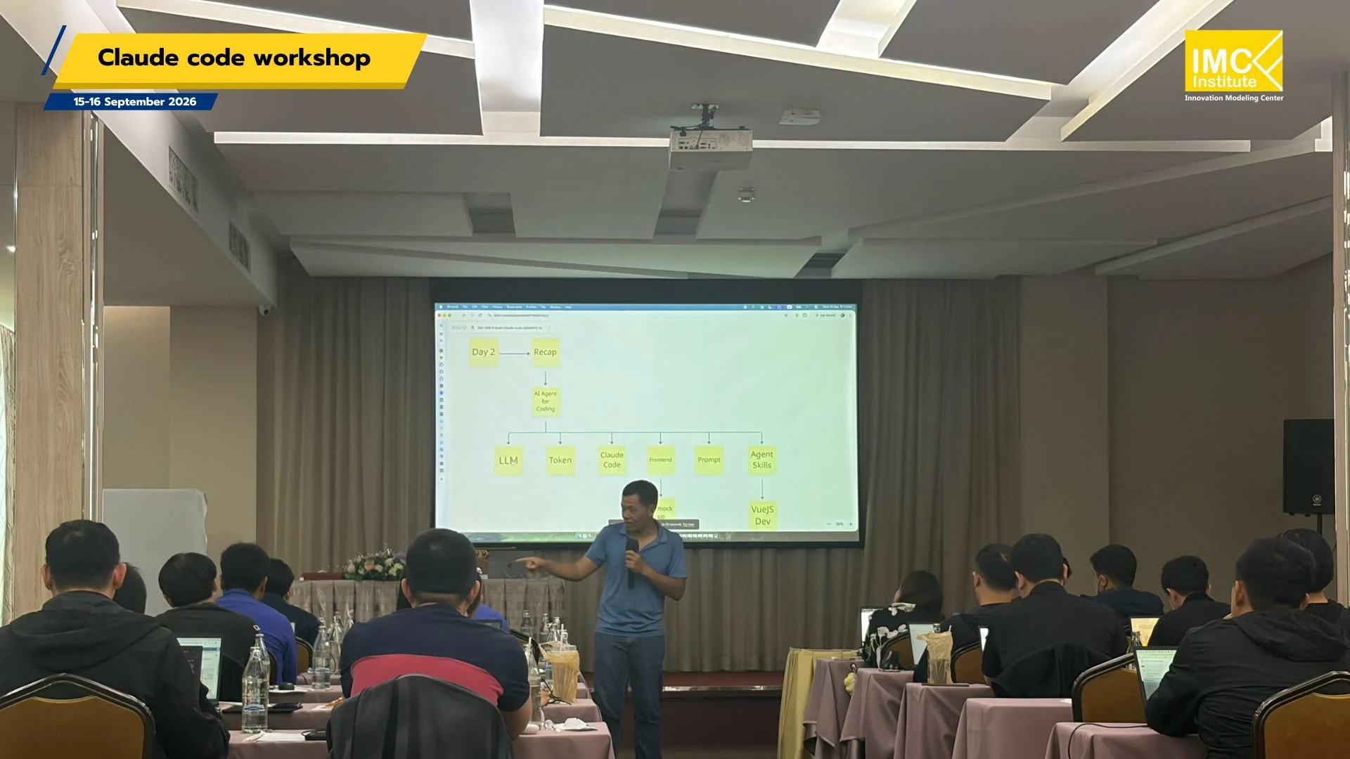 ภาพพื้นที่โต๊ะอบรมจากชุด In-House Claude Code Workshop วันที่ 15–16 กันยายน 2569 เดียวกันของ IMC Institute