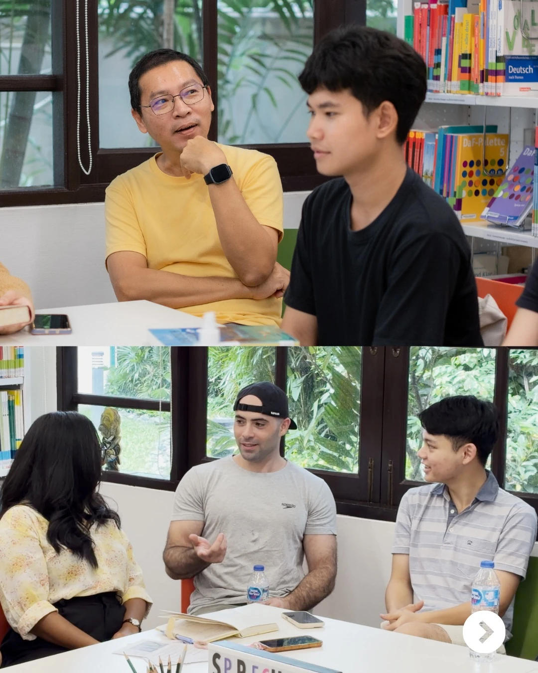 ภาพบรรยากาศวงสนทนา SprechBar สองส่วนตามการจัดวางต้นฉบับของ Goethe-Institut Thailand