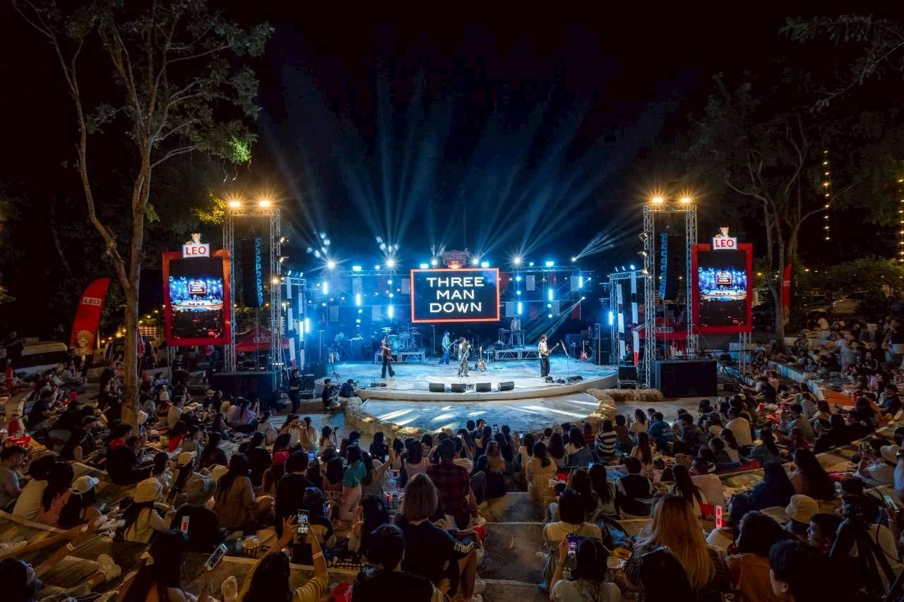 เวทีดนตรีกลางแจ้งพร้อมผู้ชมล้อมด้านหน้า จากภาพสวนผึ้งไฮแลนด์มิวสิครอบก่อน